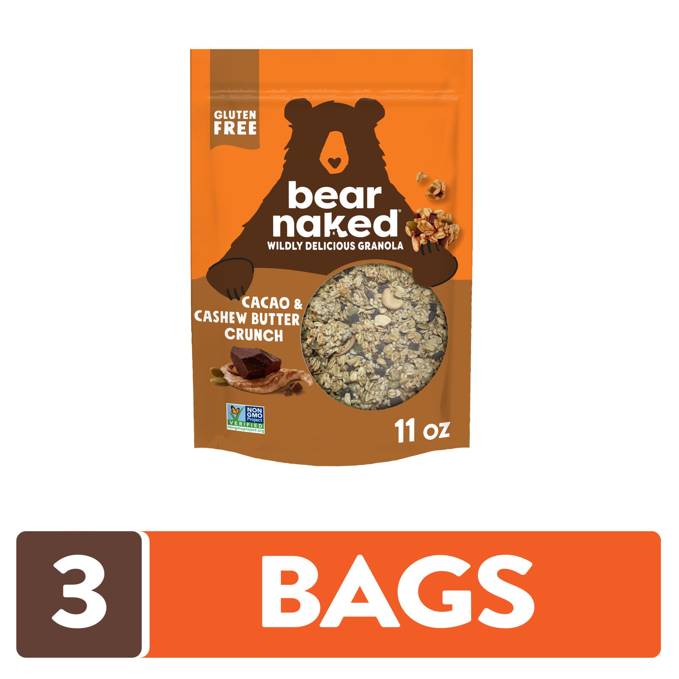 Bear Naked cacao granola in a bowl with toppings for breakfast