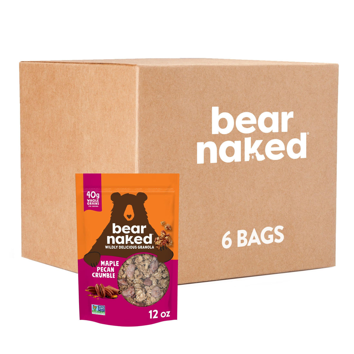 Kellogg's Bear Naked Maple Pecan Granola bag open for quick snacking on the go.