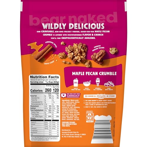 Bear Naked Maple Pecan Granola bowl with milk for a satisfying breakfast.