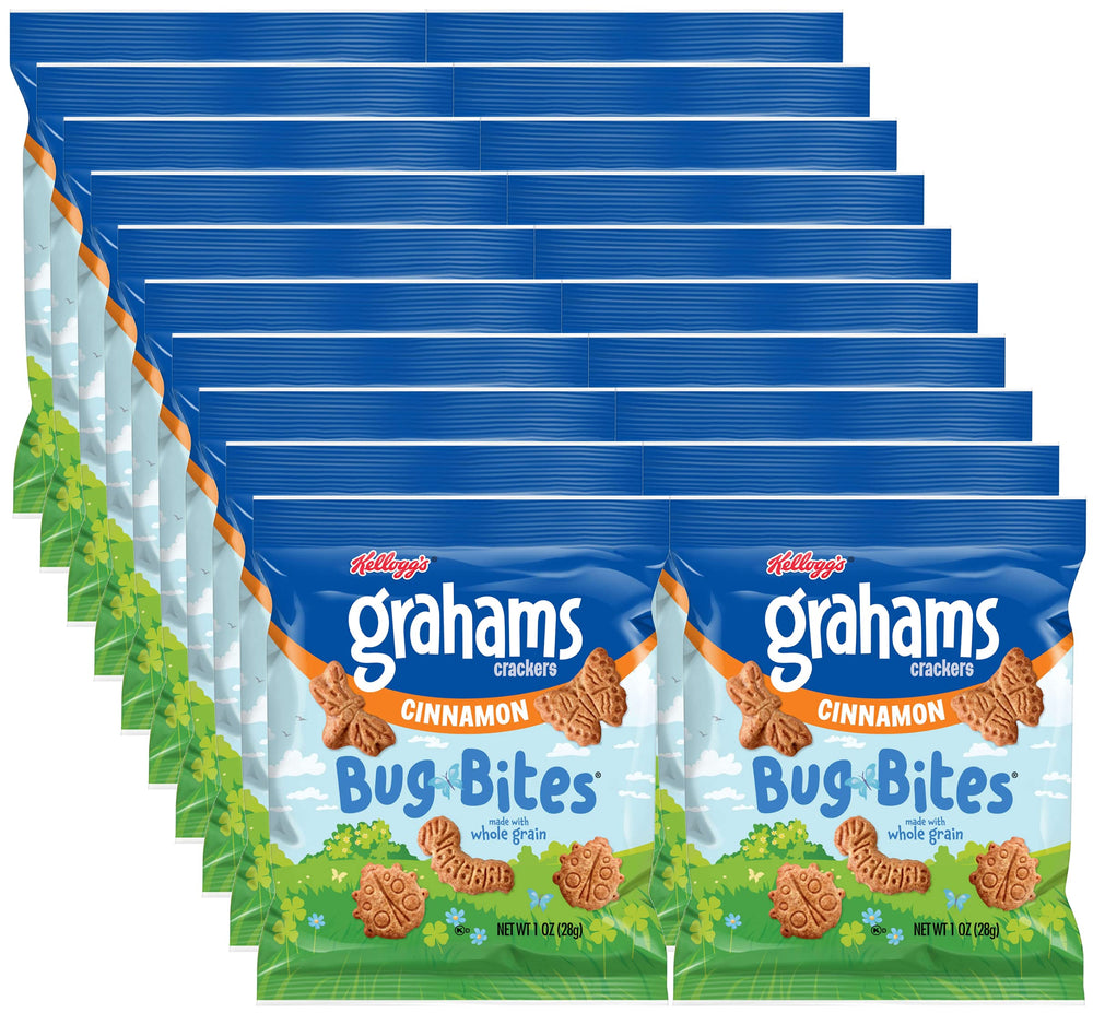 Kellogg's Cinnamon Graham Crackers Bug Bites pack—family-friendly whole grain snack.