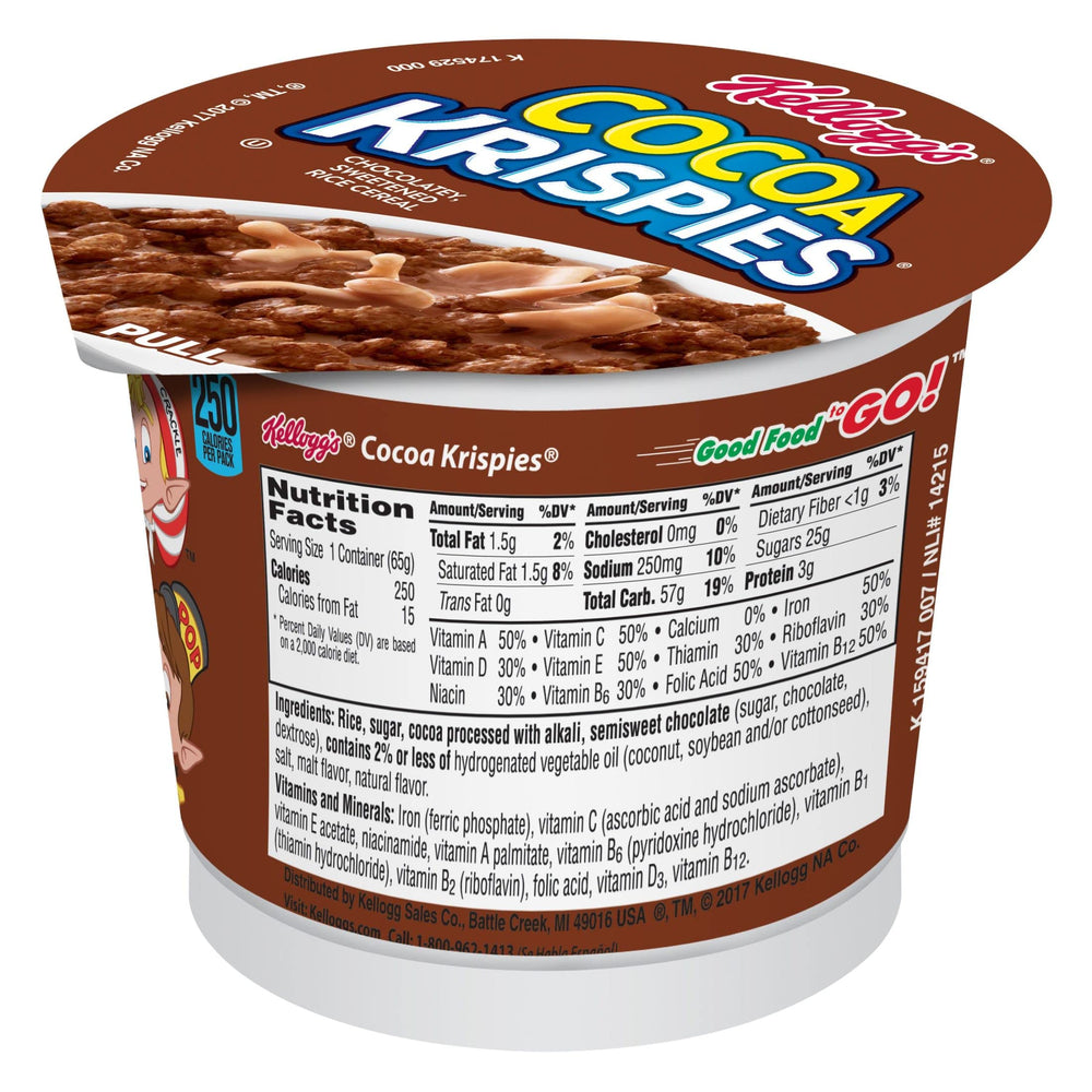 Cereal cups ready-to-eat, containing 12 cups per pack.