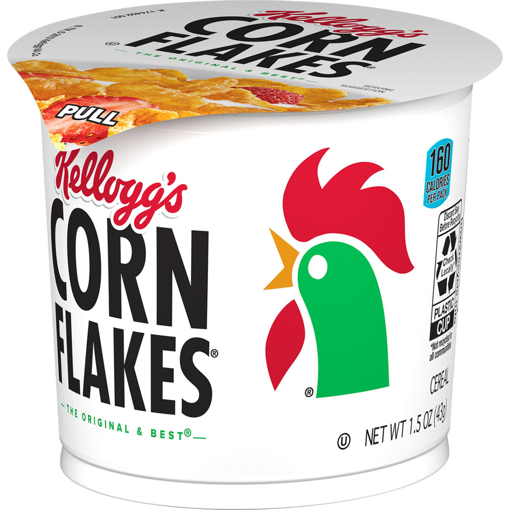 Kellogg's Corn Flakes cup serving for a quick, classic breakfast with iron boost