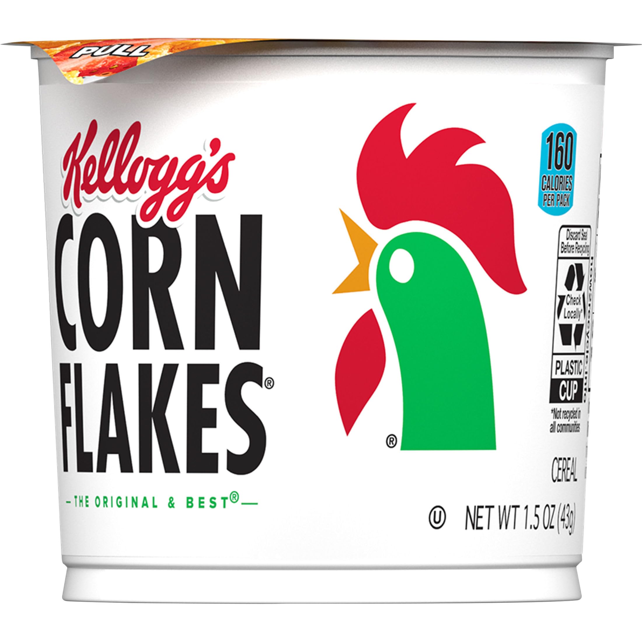 Kellogg's Corn Flakes ingredients label closeup showing four simple ingredients and no artificial colors or flavors