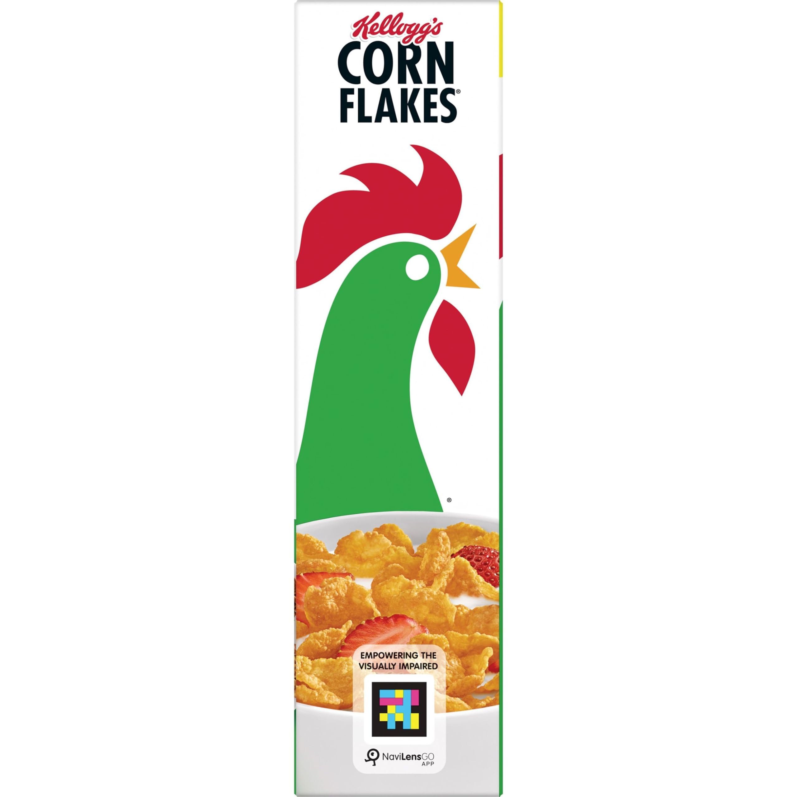 Kellogg's Corn Flakes being poured with milk, a classic morning pour.