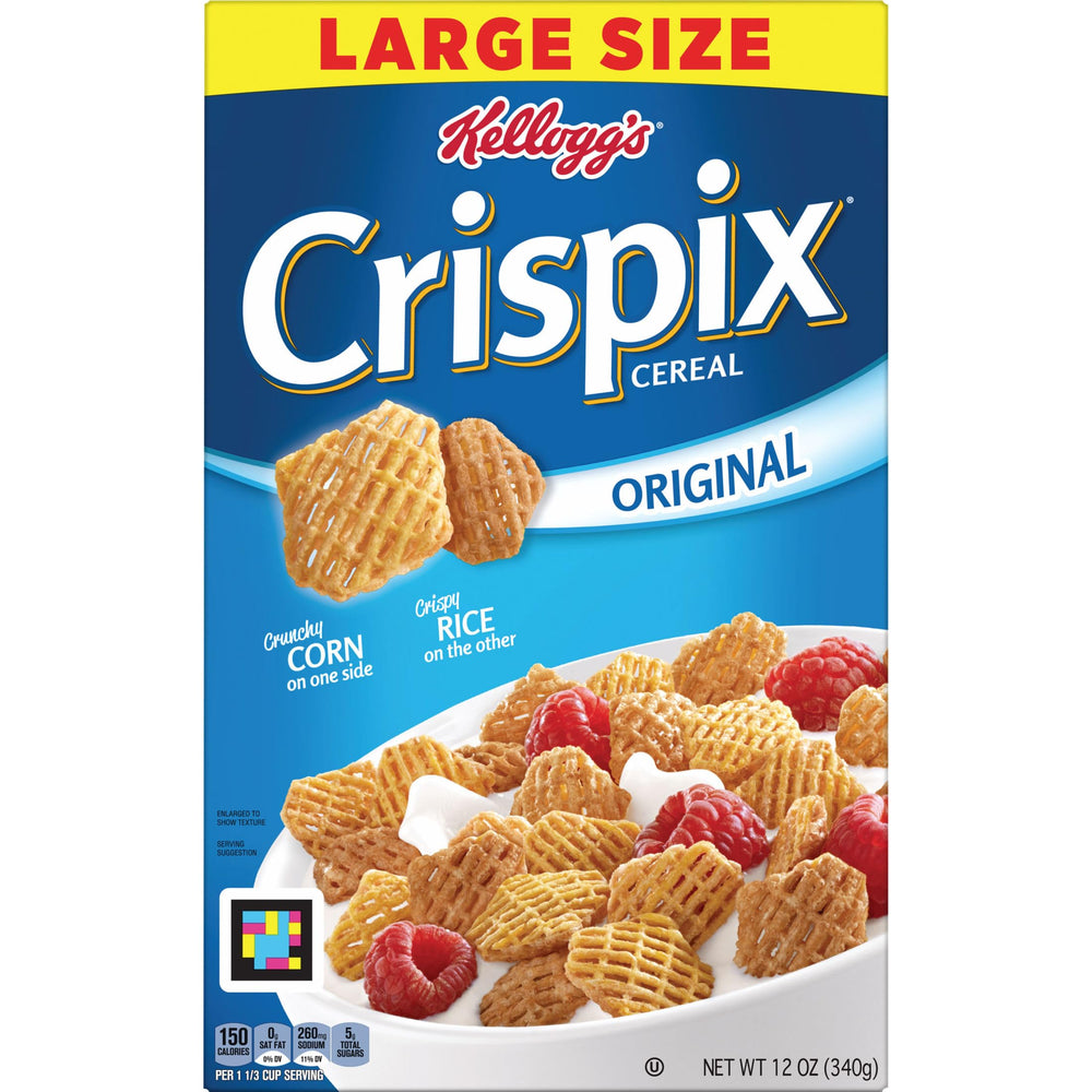 Family breakfast table with Kellogg's Crispix on hand
