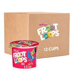 Kellogg's Froot Loops Cereal Cups packaging shown for on-the-go snacking.