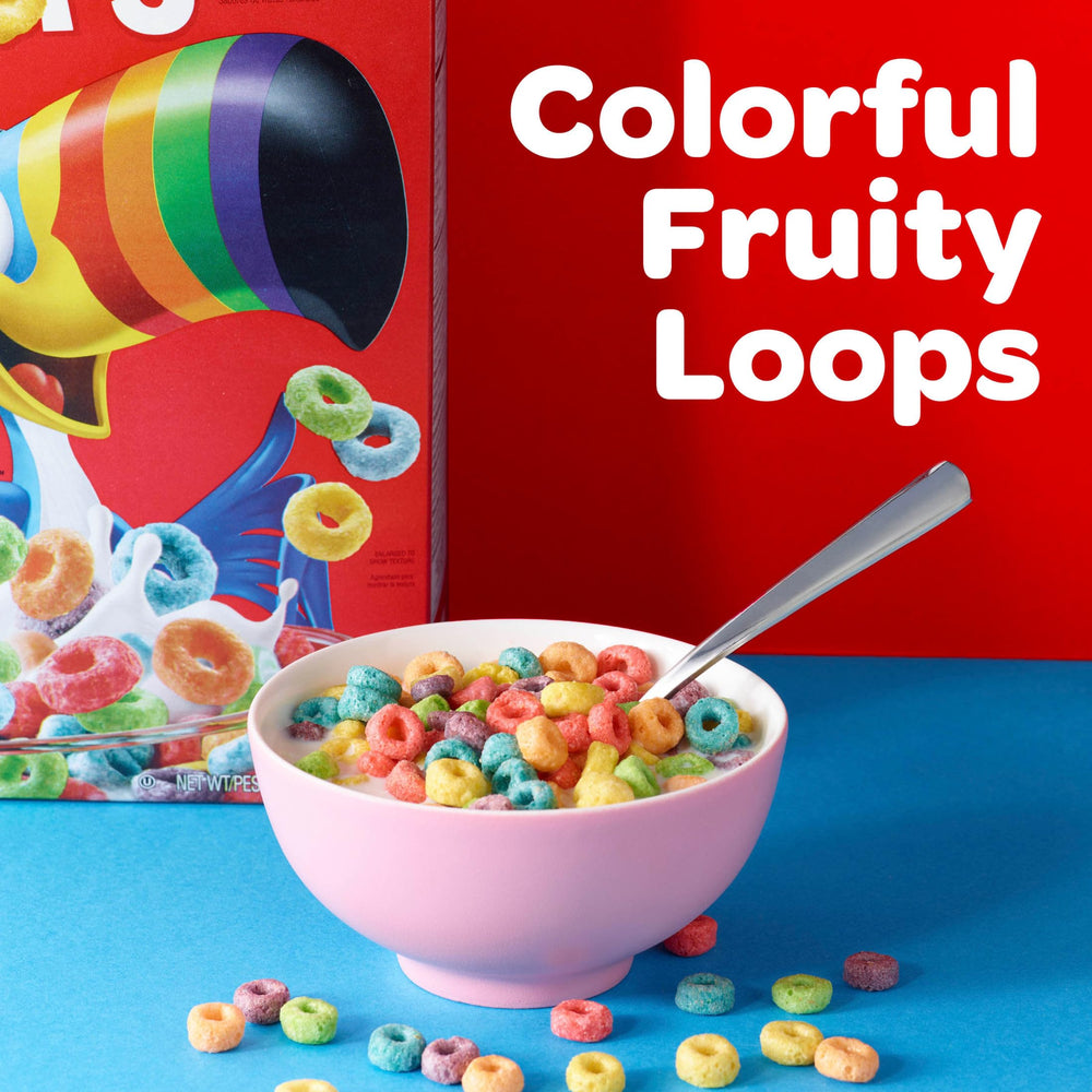 Kellogg's Froot Loops giant box on a shelf for busy family mornings