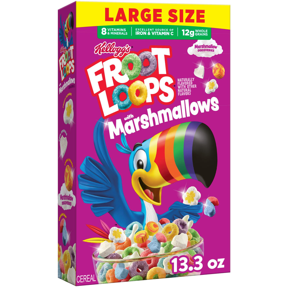 Kellogg's Froot Loops with Marshmallows cereal box ready for breakfast