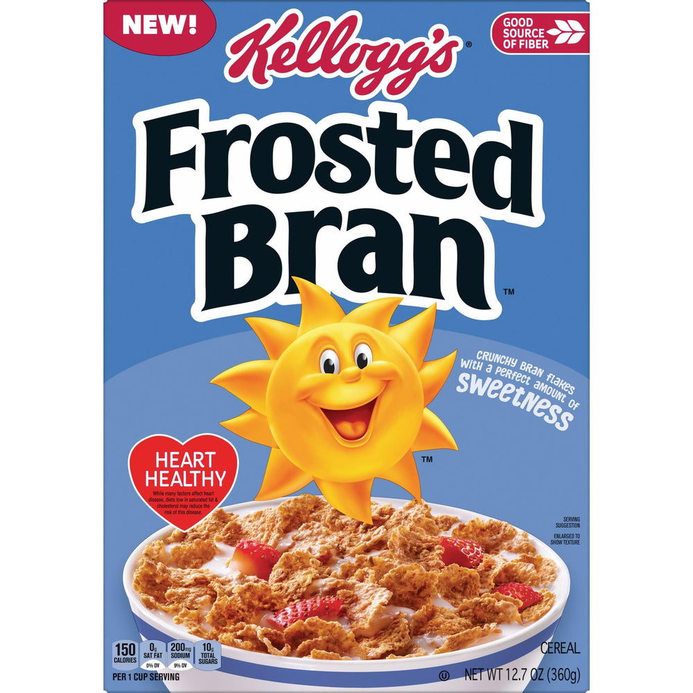 Kellogg's Frosted Bran pour over bowl with milk.