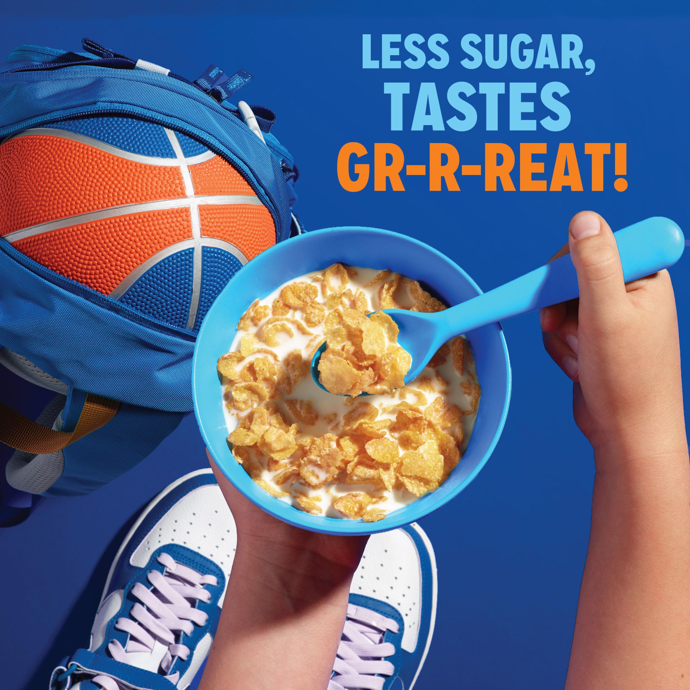 Cereal in a lunchbox with Kellogg's Frosted Flakes 25% Less Sugar.