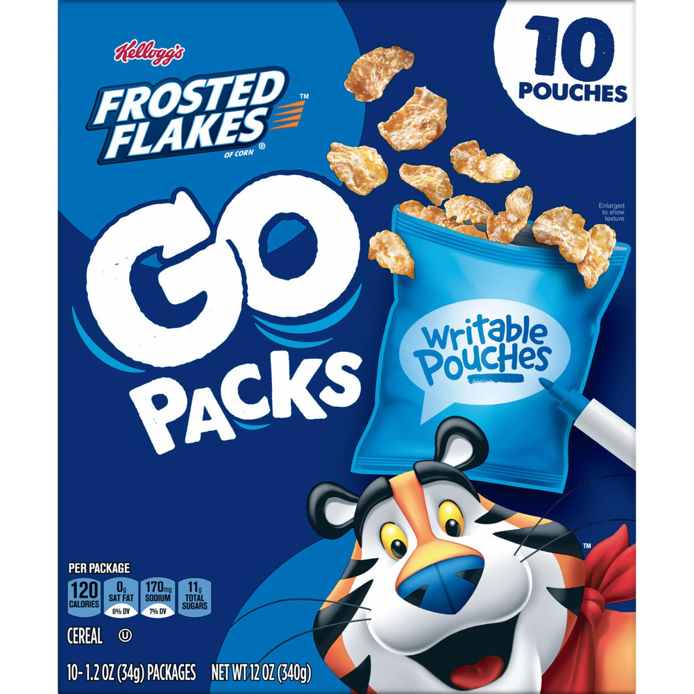 Kid-friendly Kellogg's Frosted Flakes Go Packs ideal school snack.