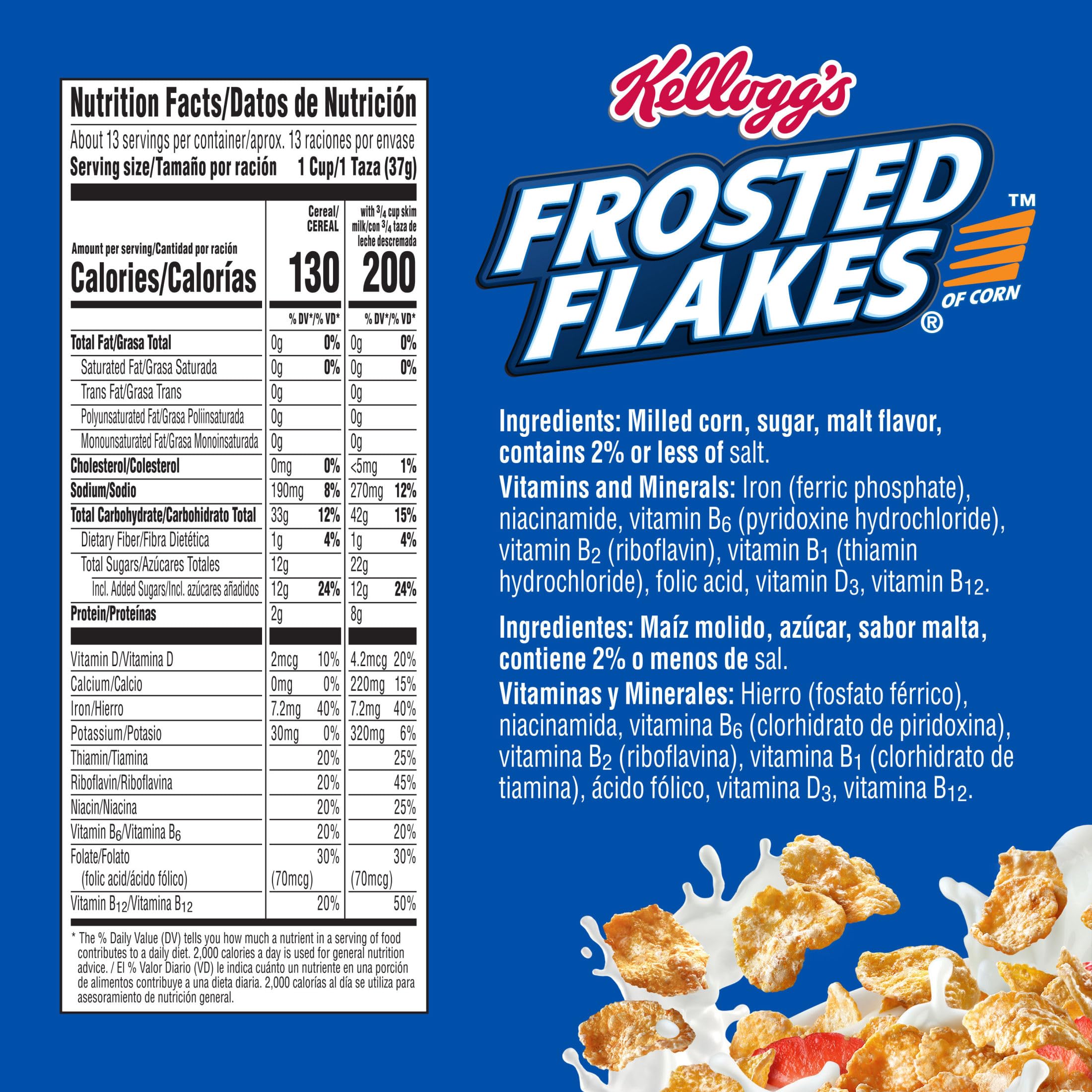 Kellogg's Frosted Flakes pouring into a bowl for a quick breakfast.