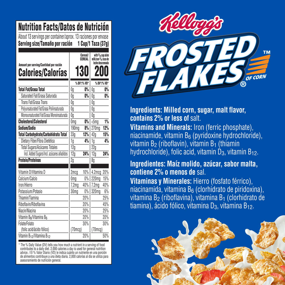 Kellogg's Frosted Flakes pouring into a bowl for a quick breakfast.