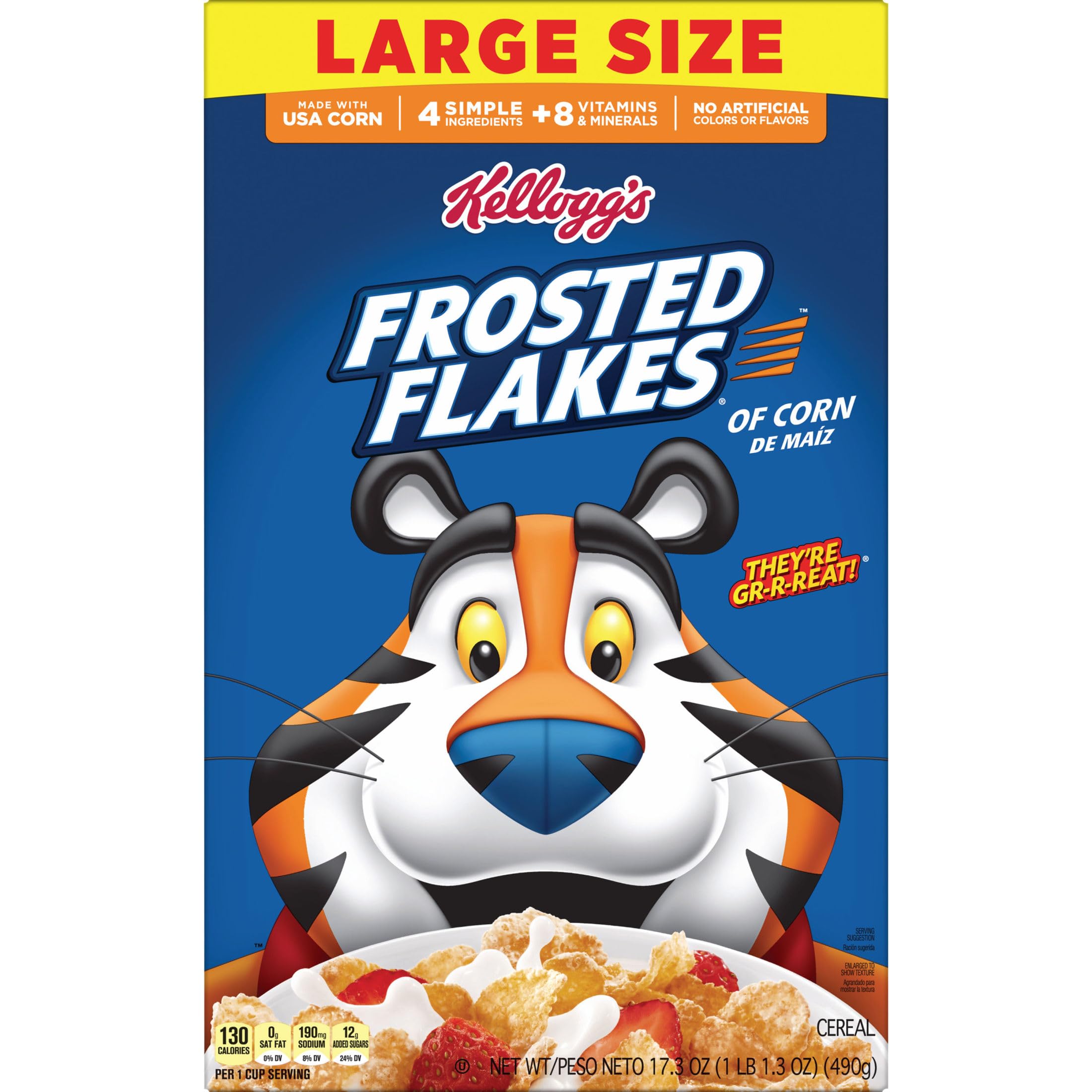 Kellogg's Frosted Flakes snack time with a spoon.