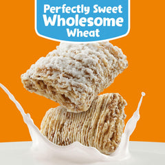 Kellogg's Frosted Mini-Wheats giant-size box on kitchen counter for family breakfast.