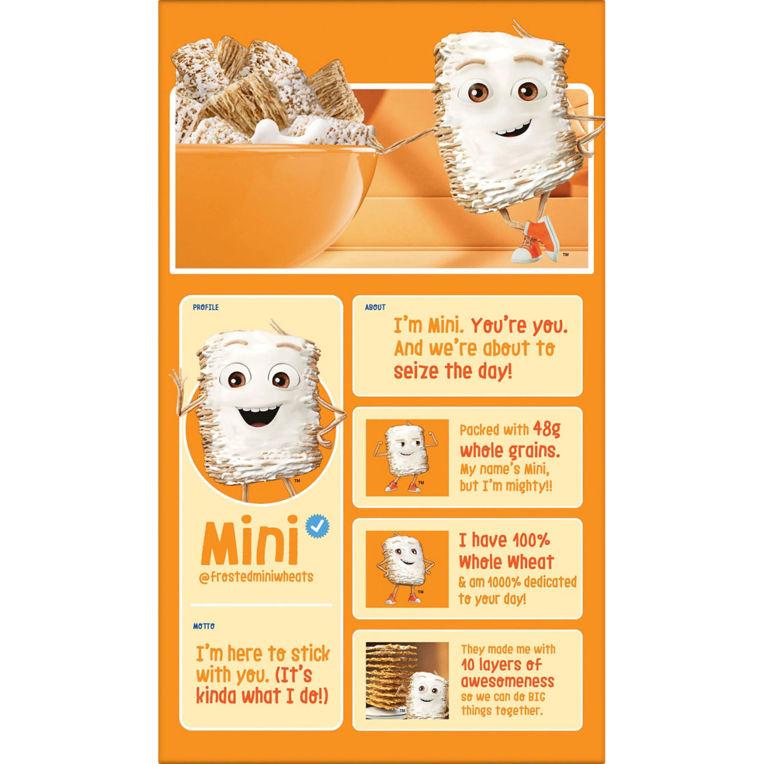Kellogg's Frosted Mini-Wheats no artificial colors or flavors packaging.