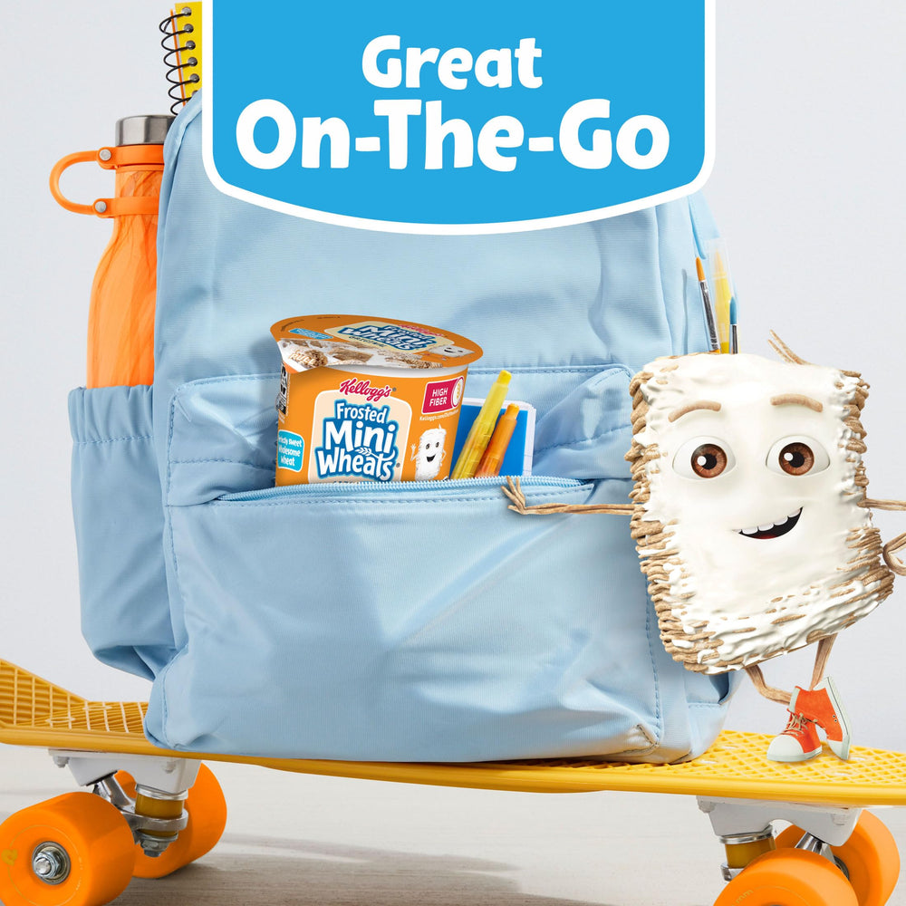 Kellogg's Frosted Mini-Wheats whole grains per serving highlighted on pack.