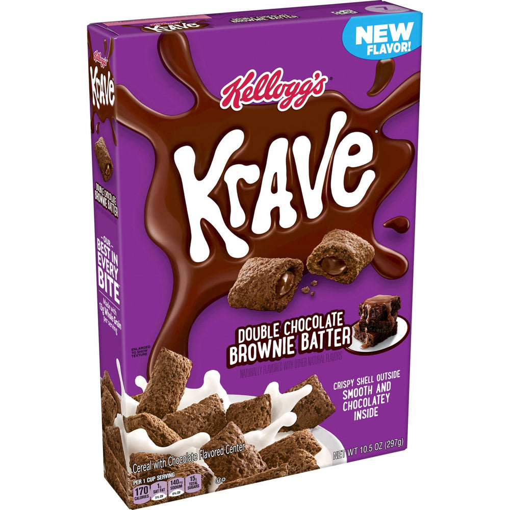 Kellogg's Krave Brownie Batter cereal in a bowl, chocolatey breakfast option