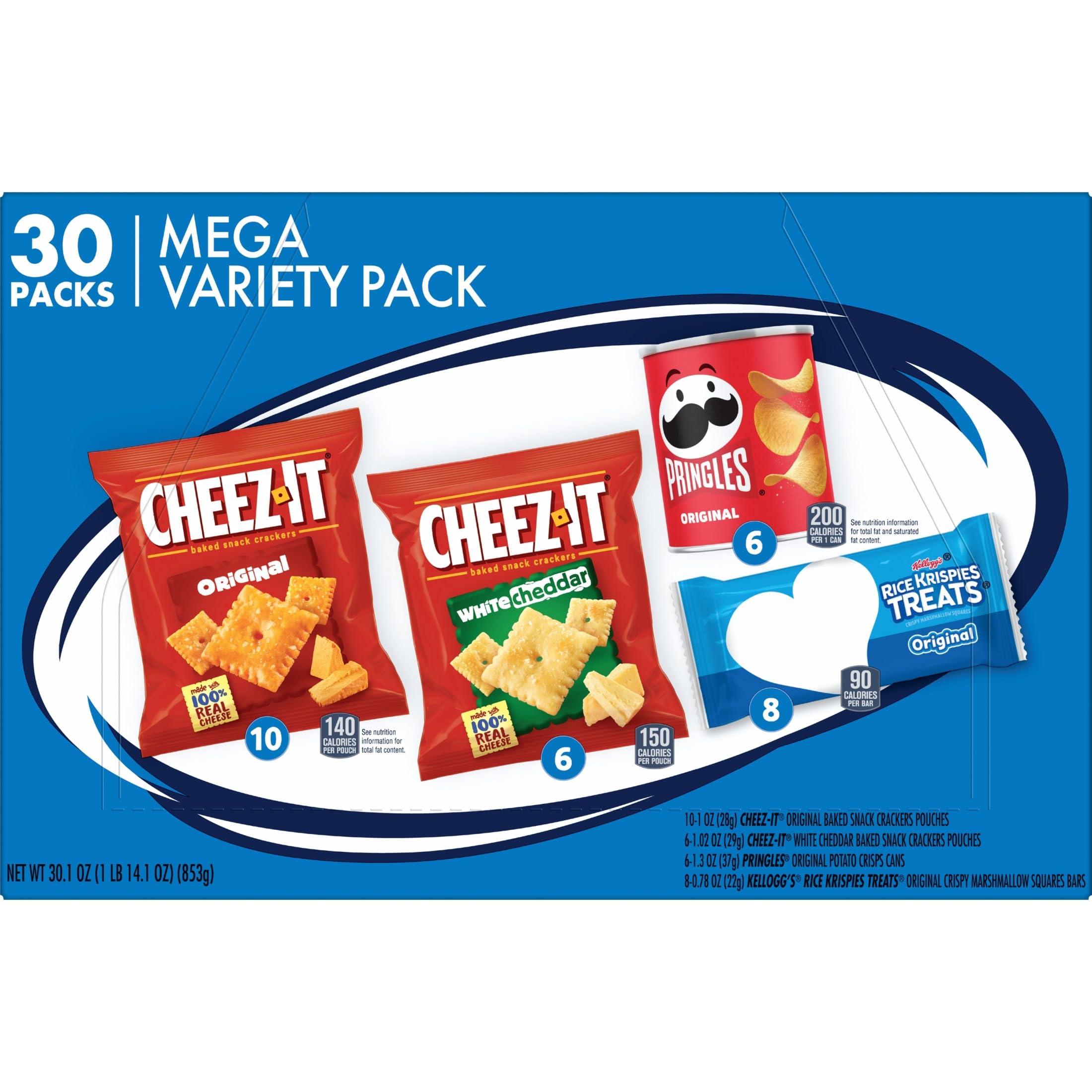 Kellogg's Mega Variety Pack box featuring four snack options in one package.