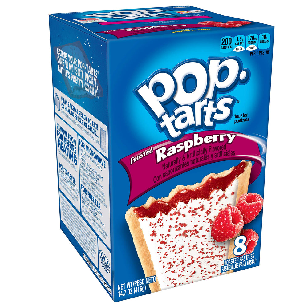 Pop-Tarts Frosted Raspberry box-front view, ready for a quick breakfast boost.