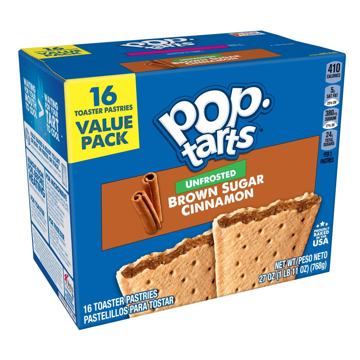 Kellogg's Pop-Tarts Unfrosted Brown Sugar Cinnamon box ideal for busy mornings.