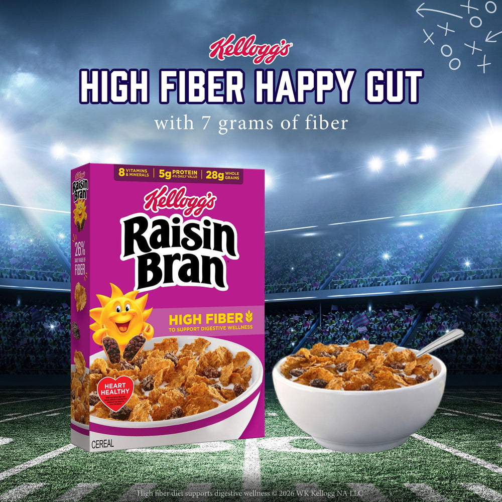 Kellogg's Raisin Bran bowl with milk ready to enjoy