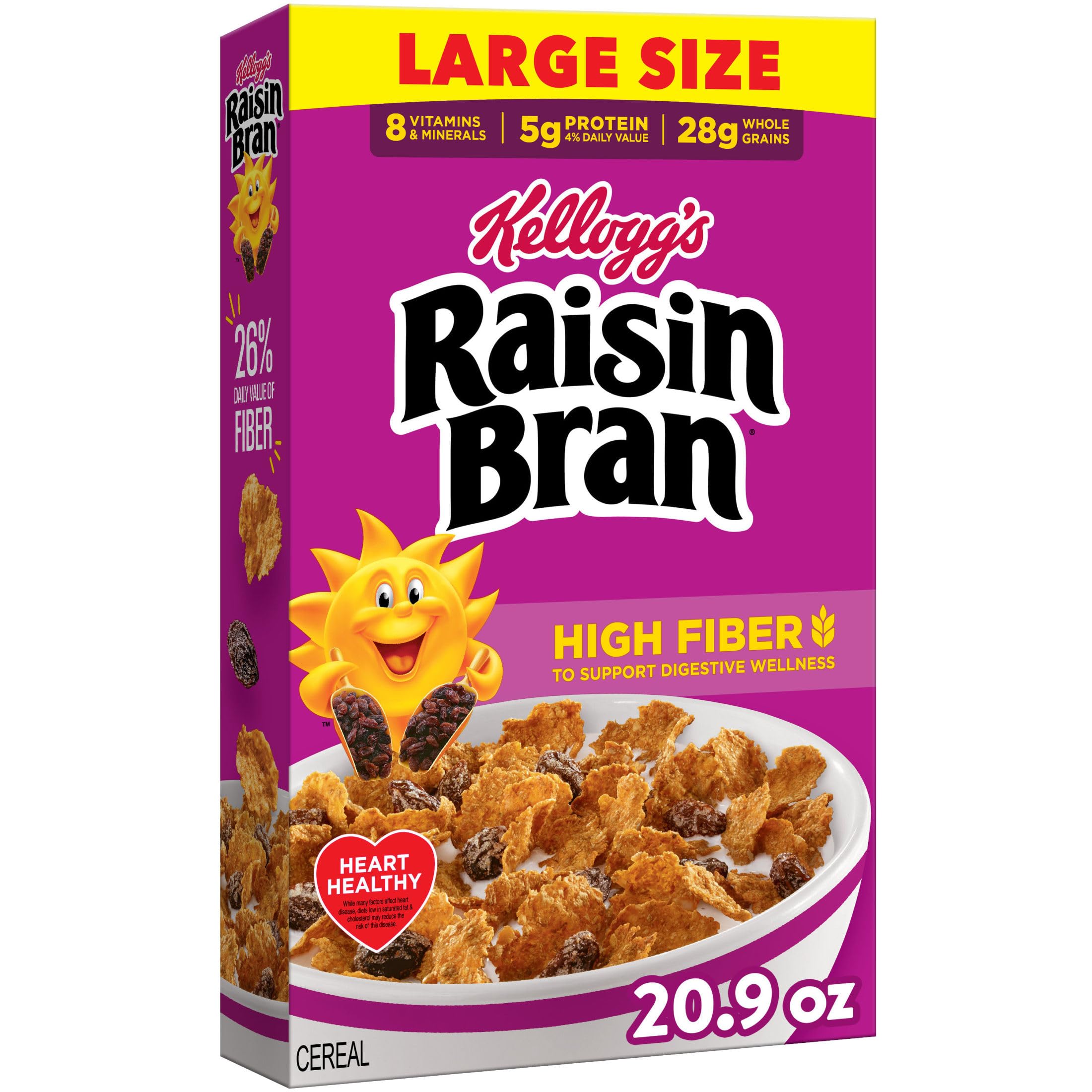 Kellogg's Raisin Bran bowl with raisins and flakes for a high-fiber start