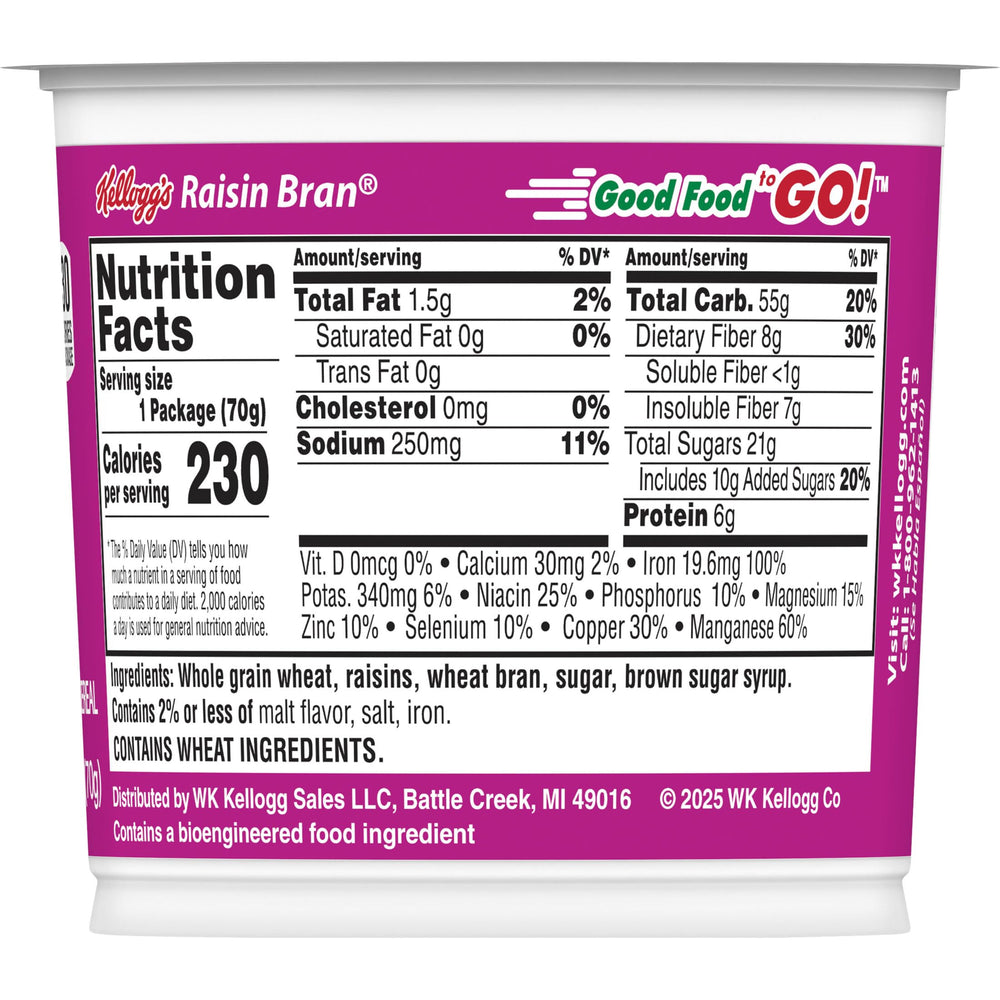 Kellogg's Raisin Bran cup with spoonful, fiber and flavor in every bite.