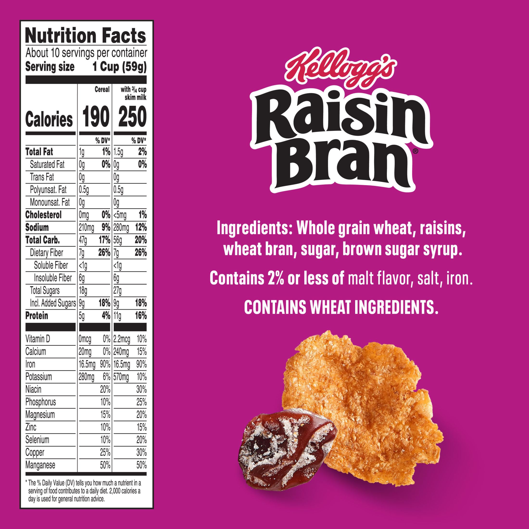 Kellogg's Raisin Bran toasted wheat bran flakes close-up
