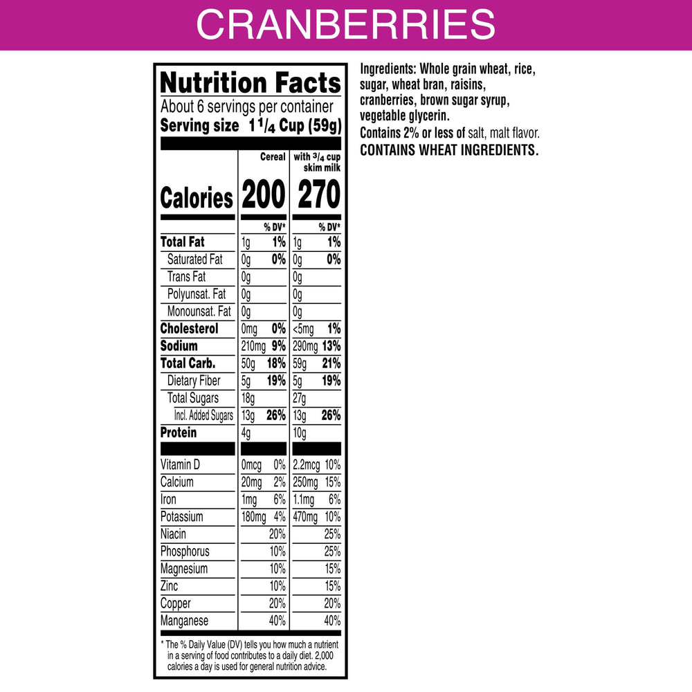 Kellogg's Raisin Bran with Cranberries in a bowl with milk for a quick breakfast