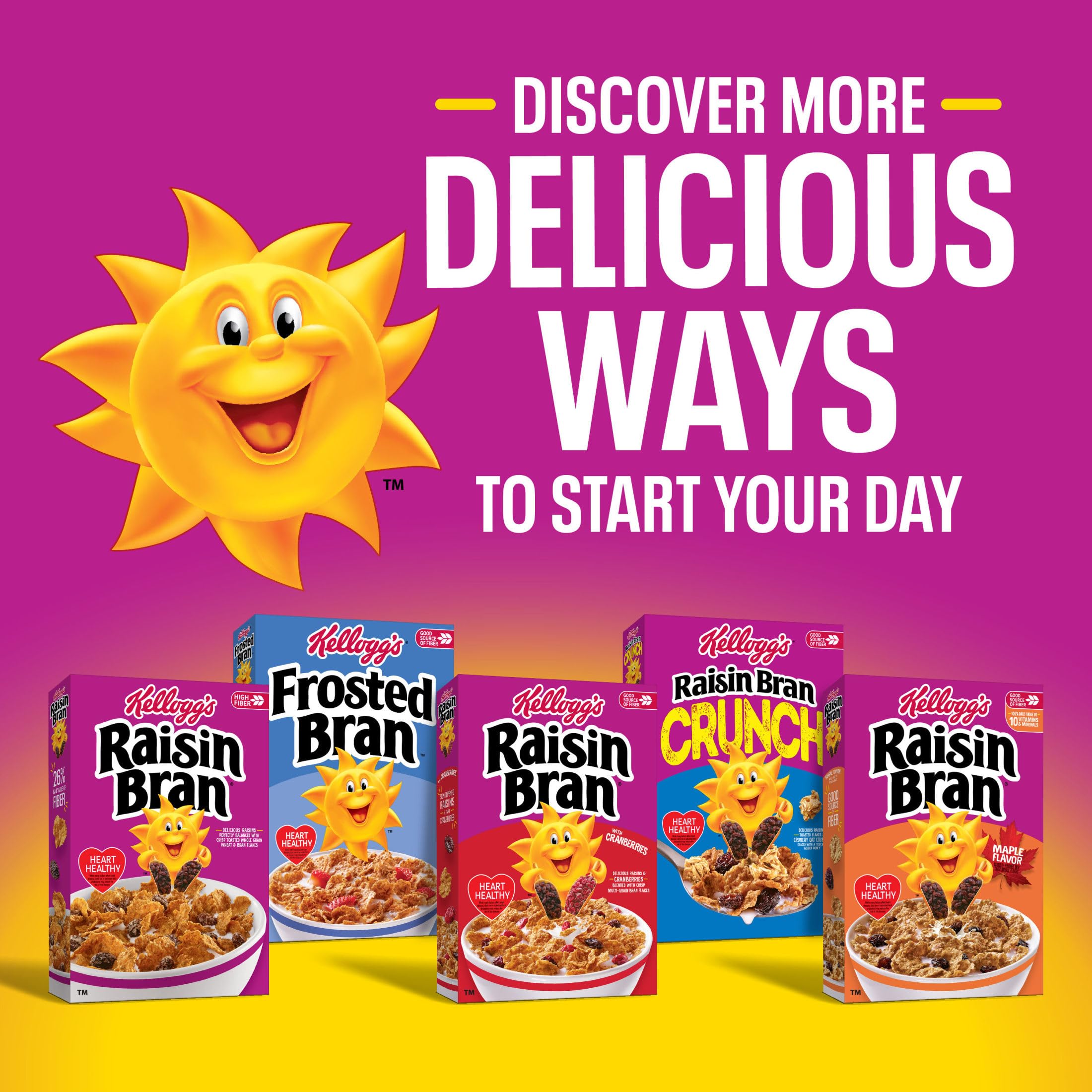 Kellogg's Raisin Bran with Cranberries 13.6 oz box packaging emphasizing freshness