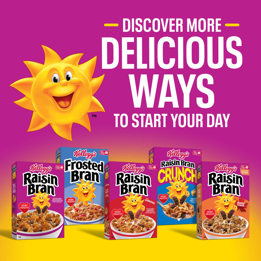 Kellogg's Raisin Bran with Cranberries 13.6 oz box packaging emphasizing freshness