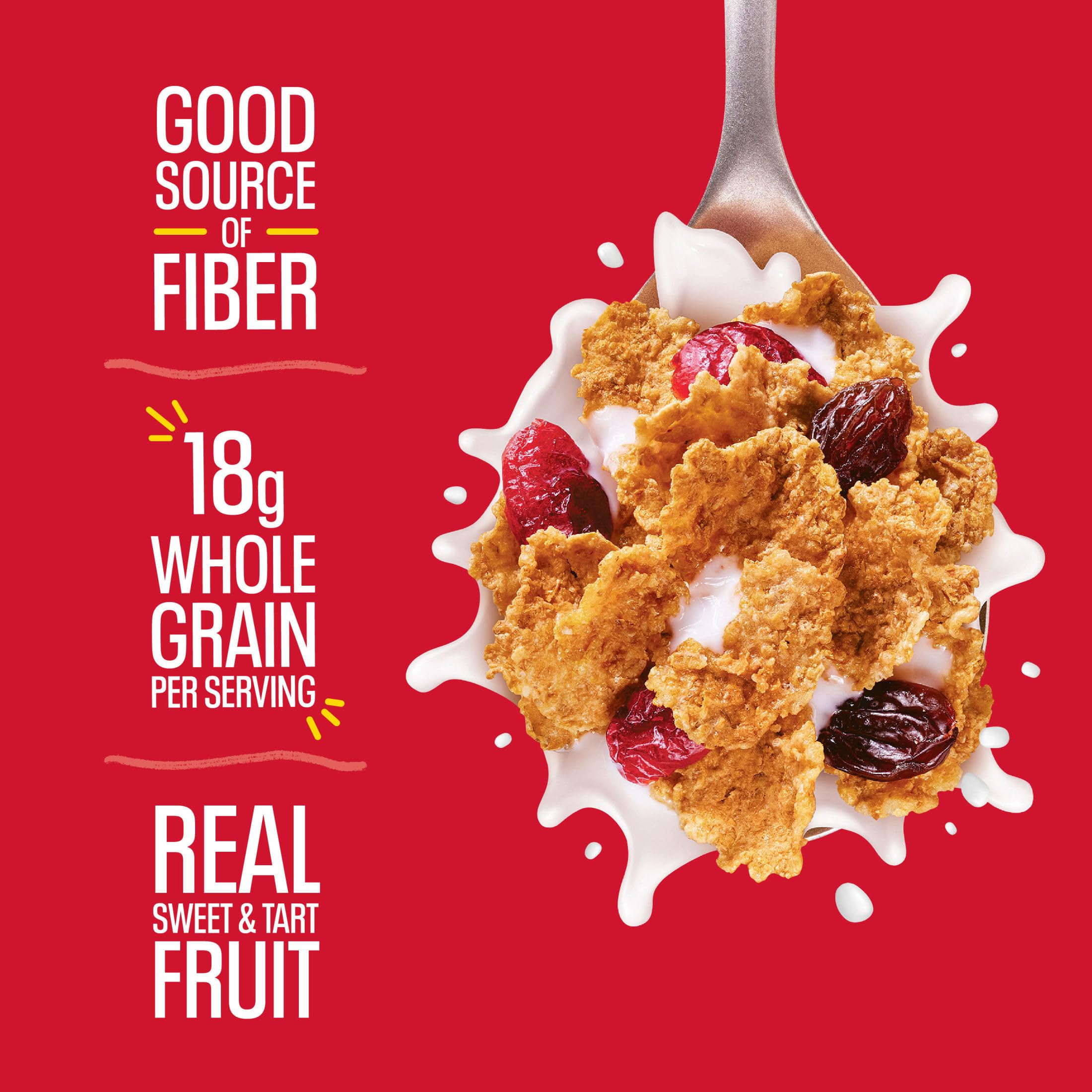 Pouring Kellogg's Raisin Bran with Cranberries into a bowl for breakfast