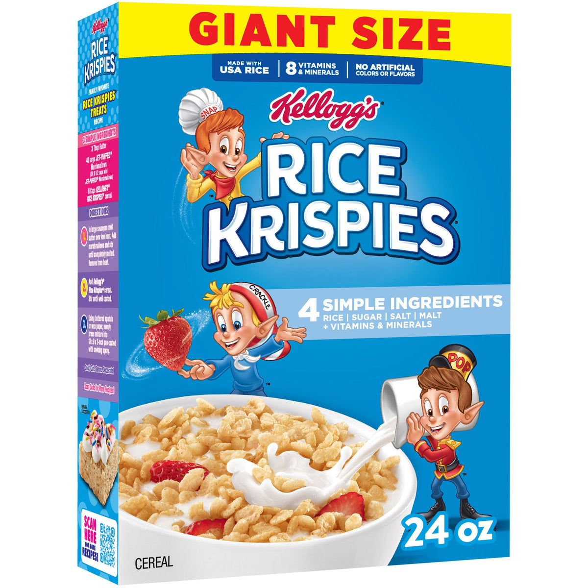 Kellogg's Rice Krispies giant-size cereal box for busy mornings.