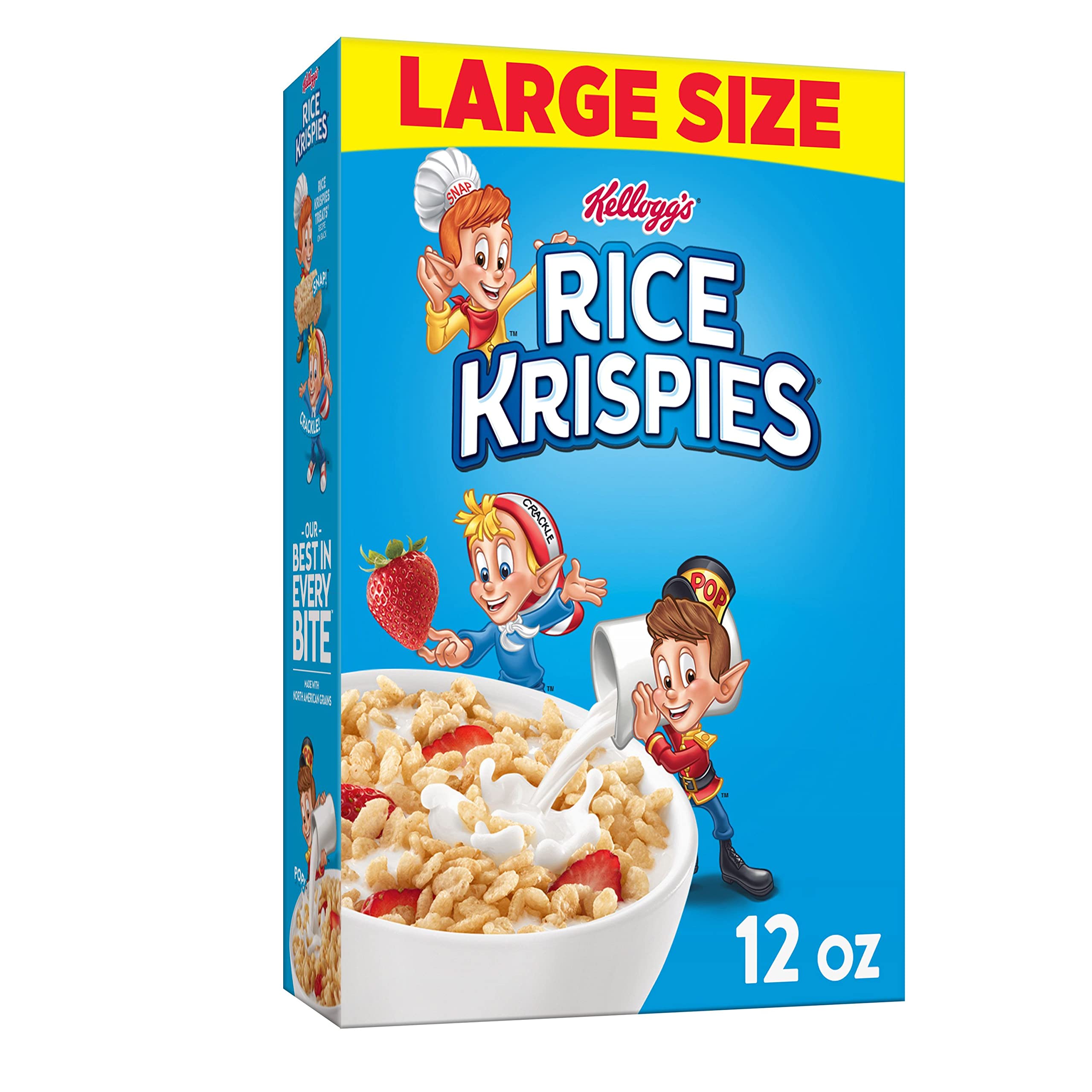Kellogg's Rice Krispies cereal bowl with milk shows crisp breakfast texture