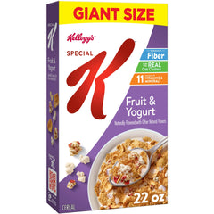 Kellogg's Special K fruit and yogurt cereal in a bowl with fresh berries showcasing fiber-rich breakfast