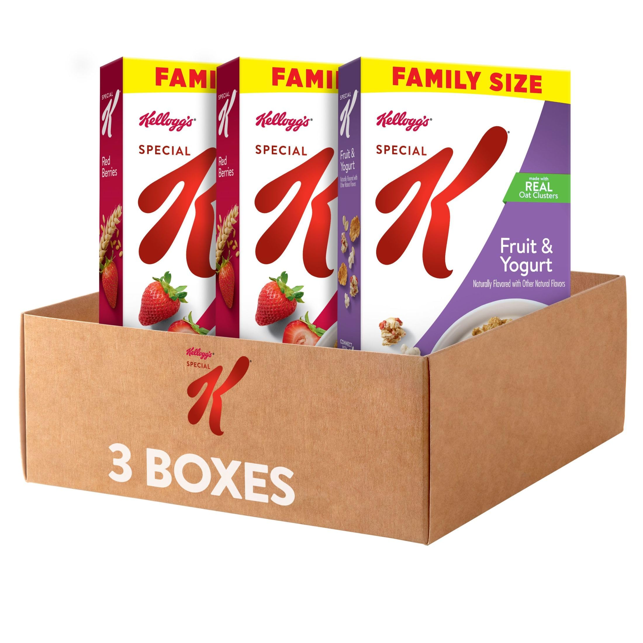 Kellogg's Special K Red Berries cereal bowl with real fruit and fiber.