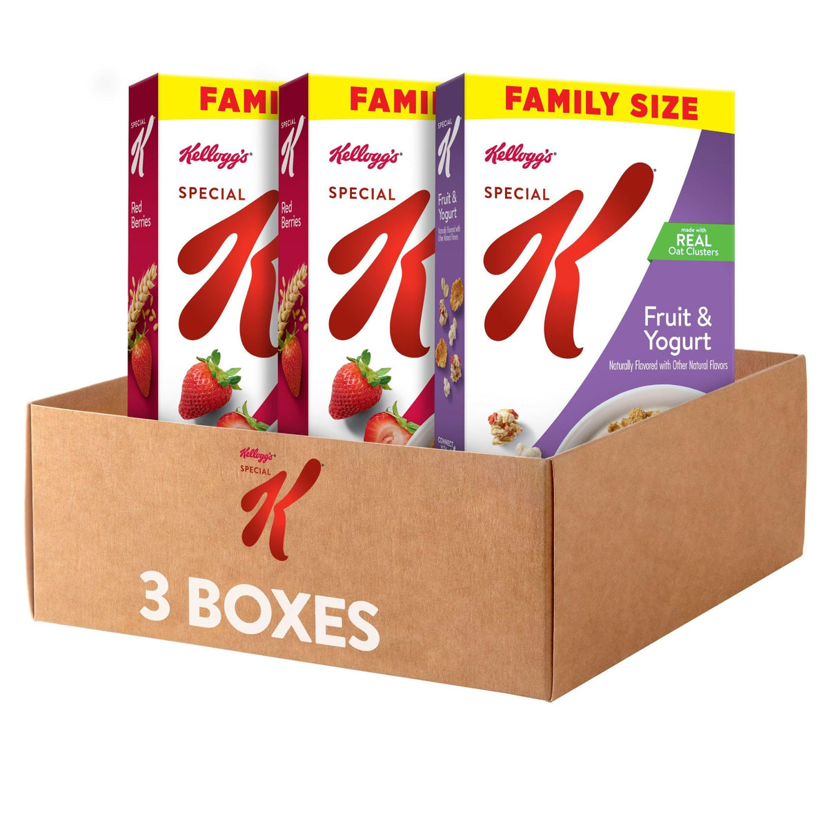 Kellogg's Special K Red Berries cereal bowl with real fruit and fiber.