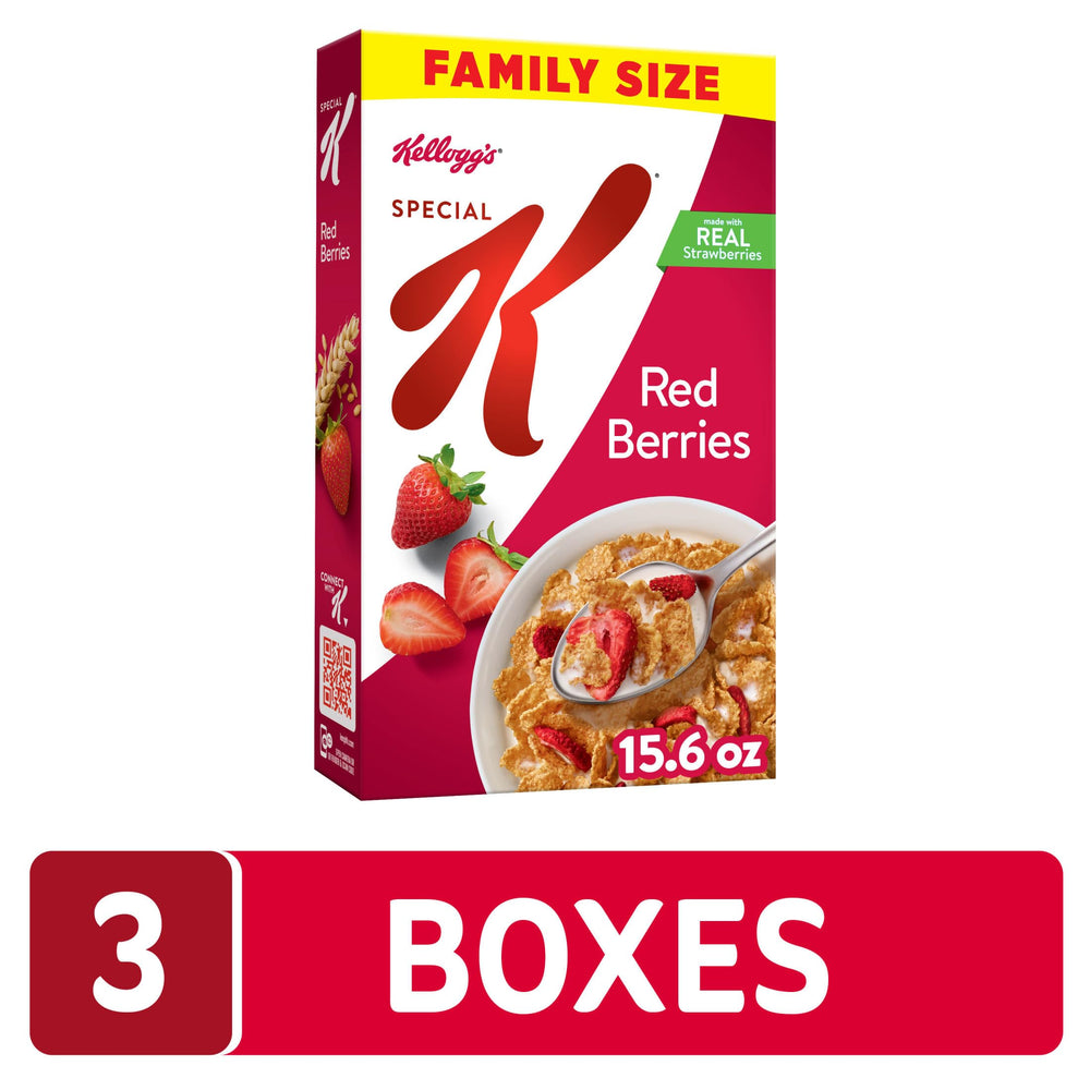 Kellogg's Special K Red Berries cereal grains close-up for a fiber-rich start.