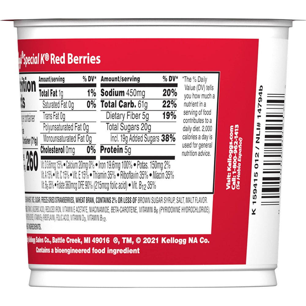 Open Kellogg's Special K Red Berries cup shows cereal ready to pour