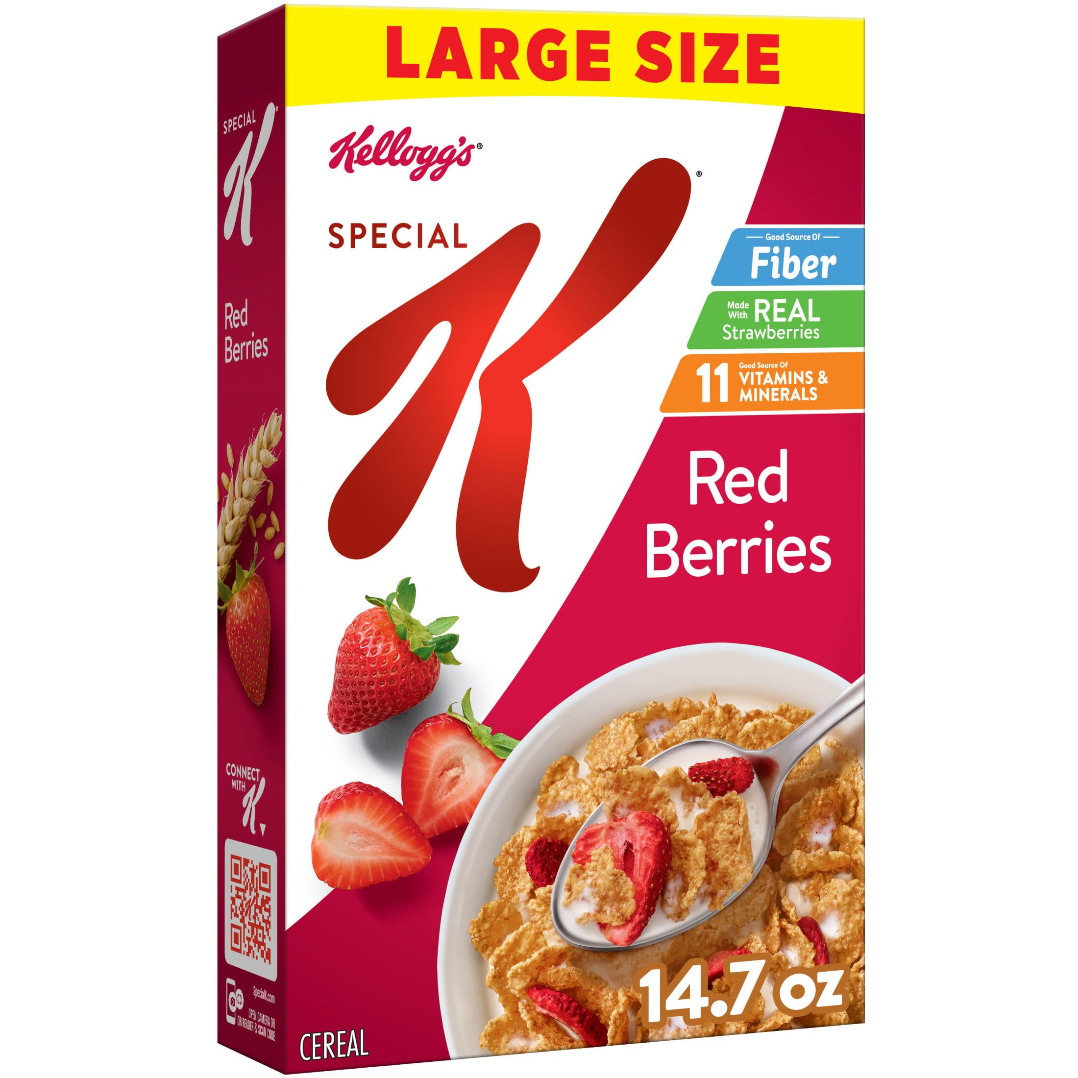 Kellogg's Special K Red Berries real strawberries brighten a fiber-rich breakfast bowl.