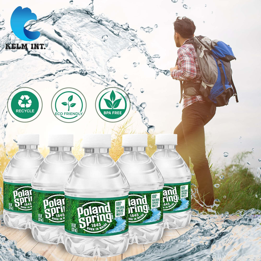 Kelm Int Poland Spring 8oz mini bottle BPA-free hydration option.