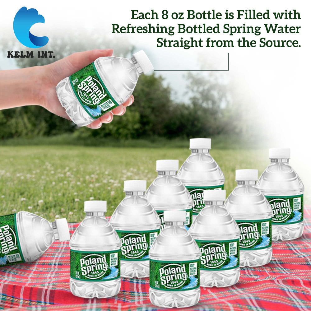 Kelm Int Poland Spring 8oz mini bottle displayed for party and gatherings.