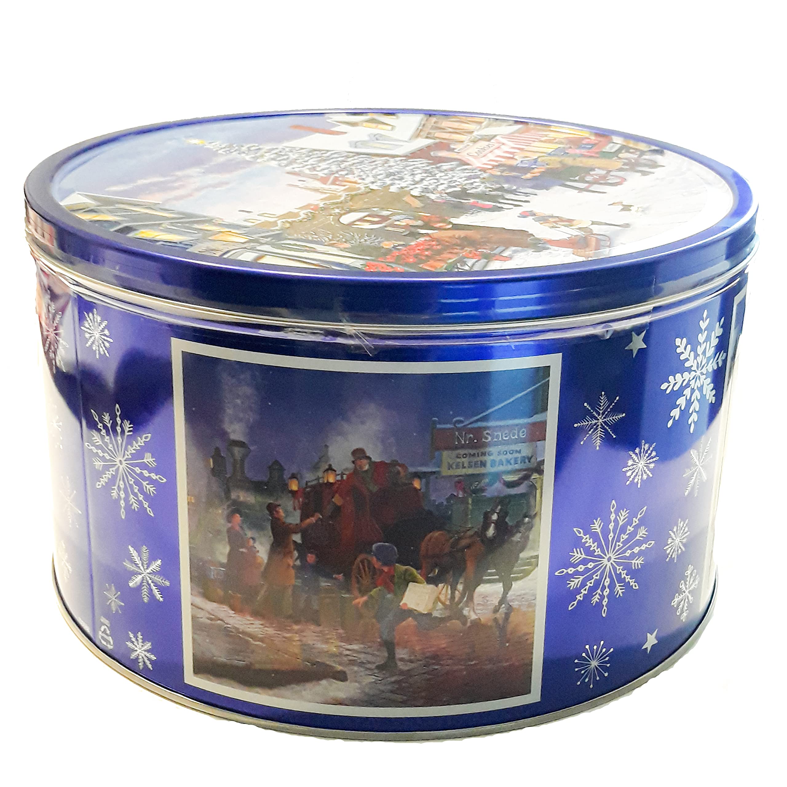 Close-up of Kelsen Danish butter cookies in an 80-ounce tin