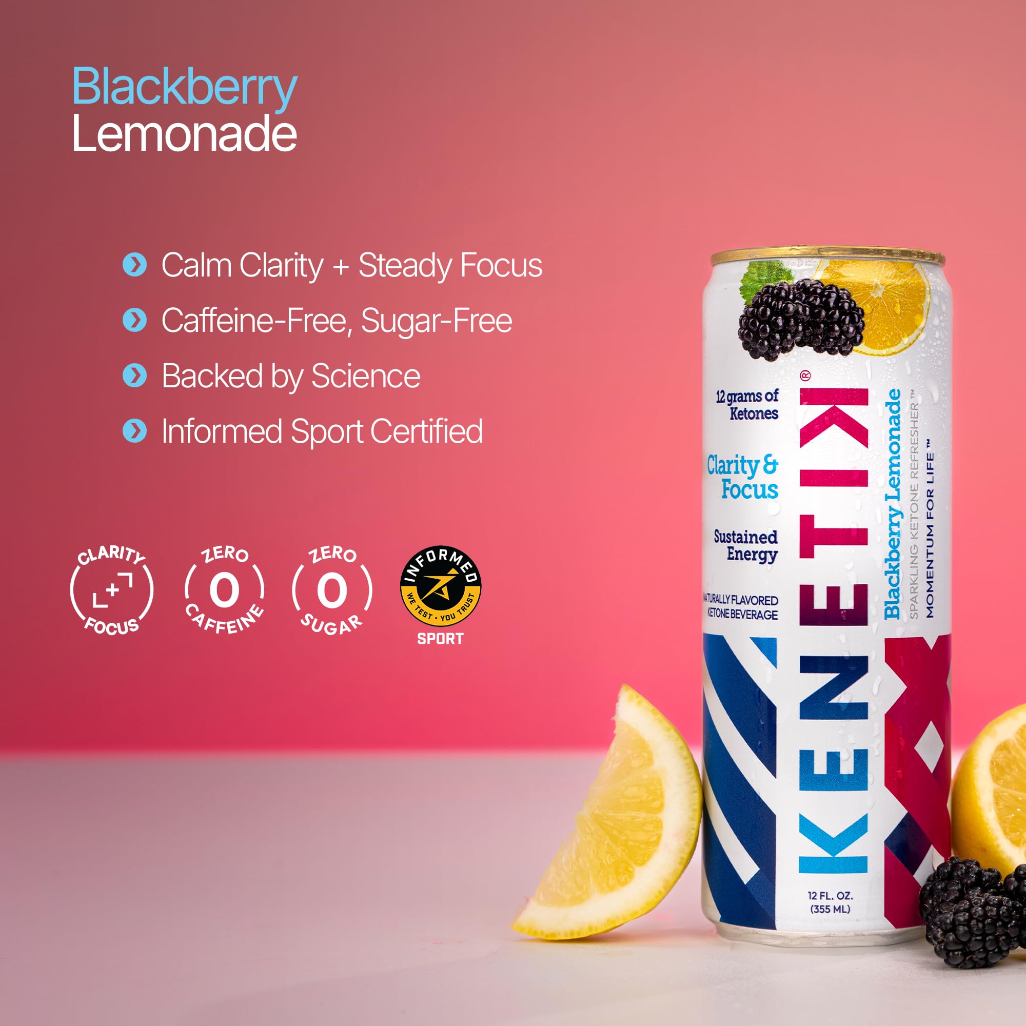 Kenetik caffeine-free focus drink 12-pack box showcases value and portability for daily use