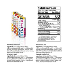Kenetik caffeine-free focus drink can side nutrition label, highlighting sugar-free and stimulant-free ingredients.