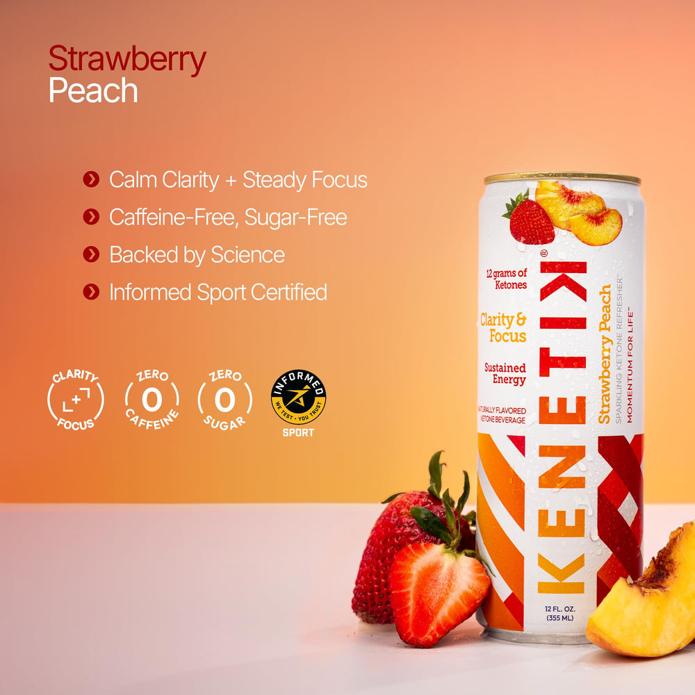 Kenetik strawberry peach flavor glass sip—sensory notes of ripe berries with refreshing finish.