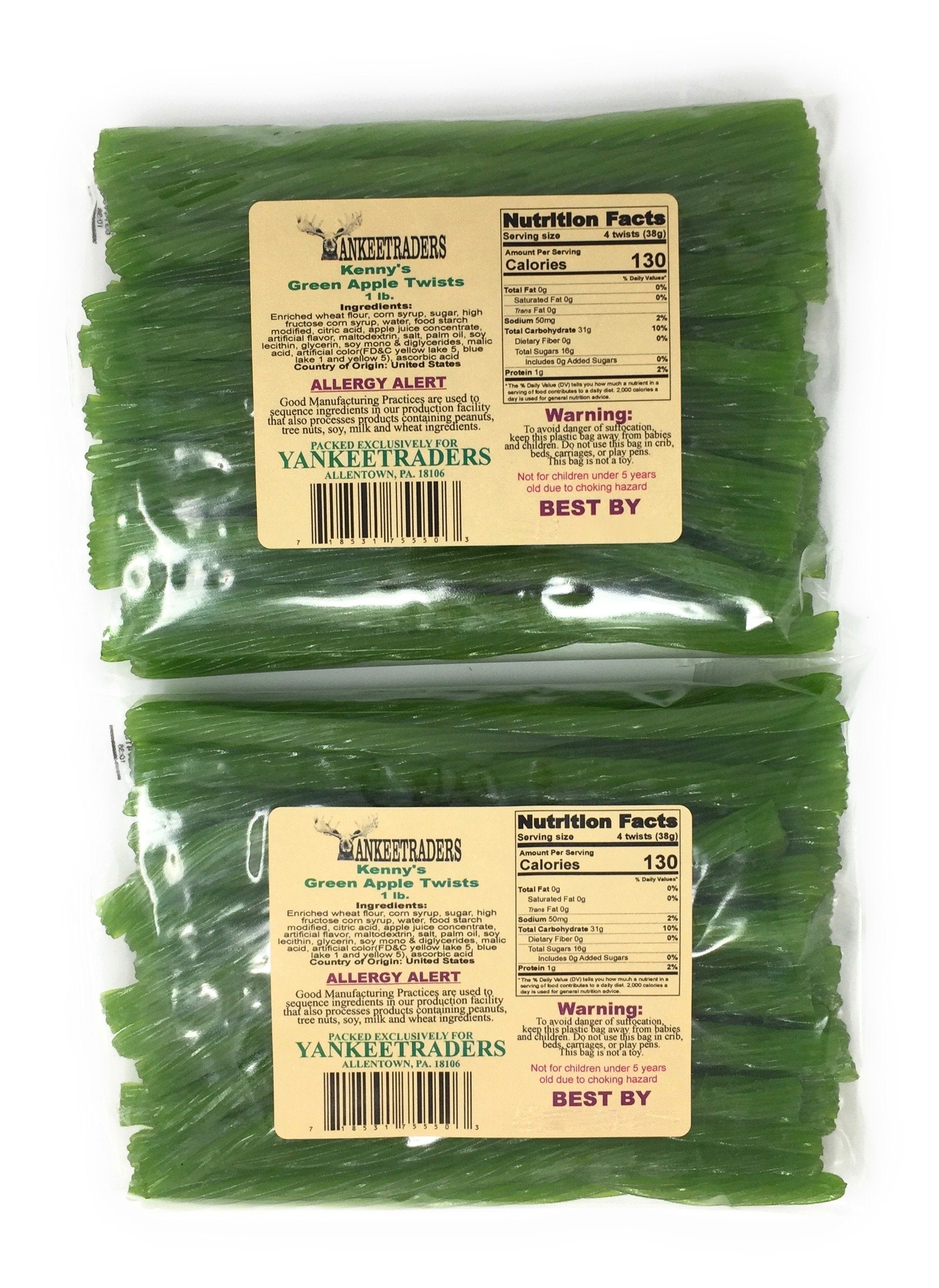 Kenny's Green Apple Licorice Twists pack front, two-pound bag, convenient for sharing