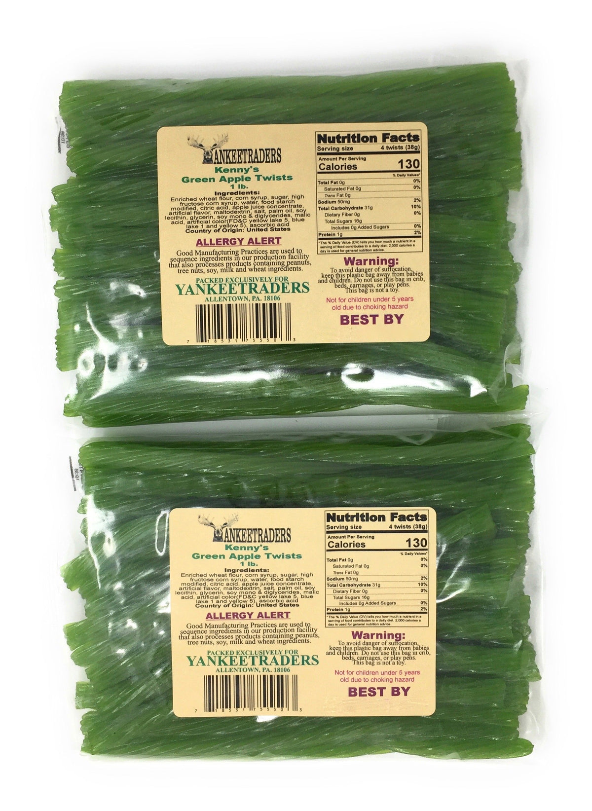 Kenny's Green Apple Licorice Twists pack front, two-pound bag, convenient for sharing