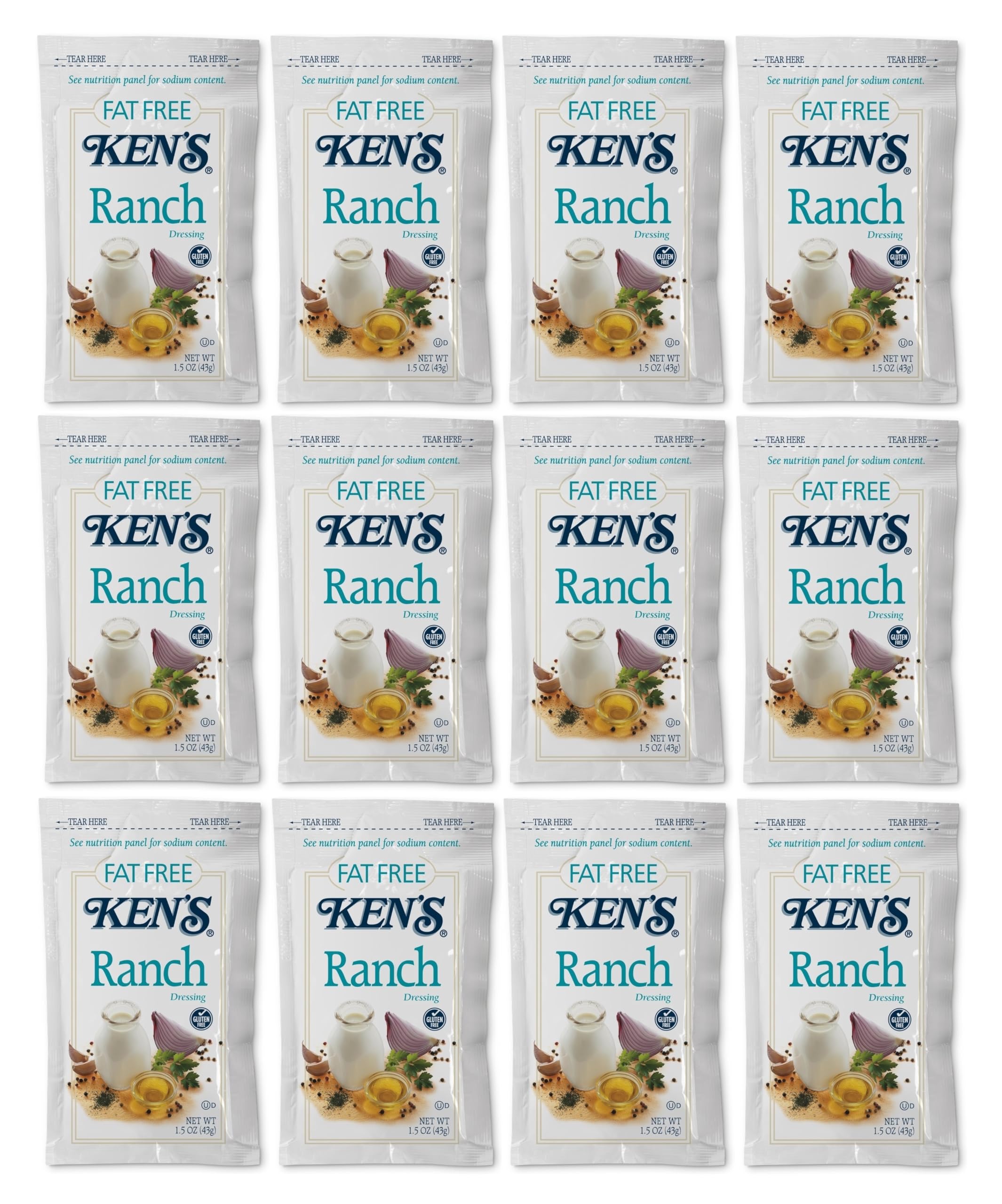 Ken's Fat Free Ranch Dressing 1.5 oz pouch pour for quick, single-serve servings.